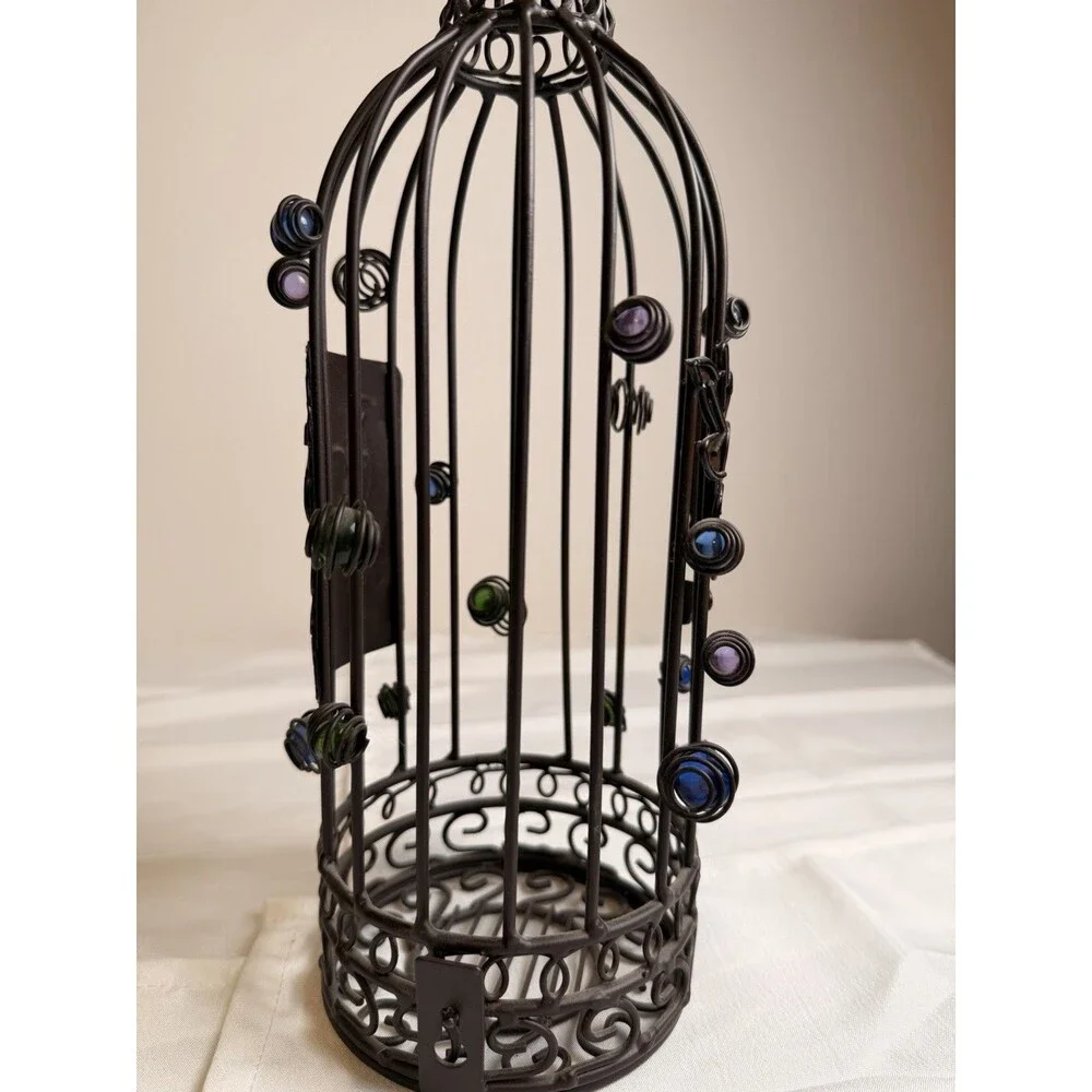 Black Metal Freestanding 1-Bottle Wine Holder Cage Display w/ 